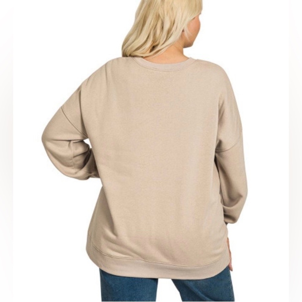 Zenana/women’s NWOT Cocoa Boyfriend Crewneck Top Size S - Picture 2 of 8